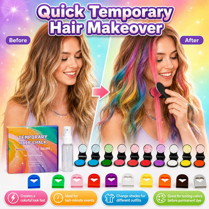 ✨12-Color Temporary Hair Chalk Applicator Set for Kids & Adults