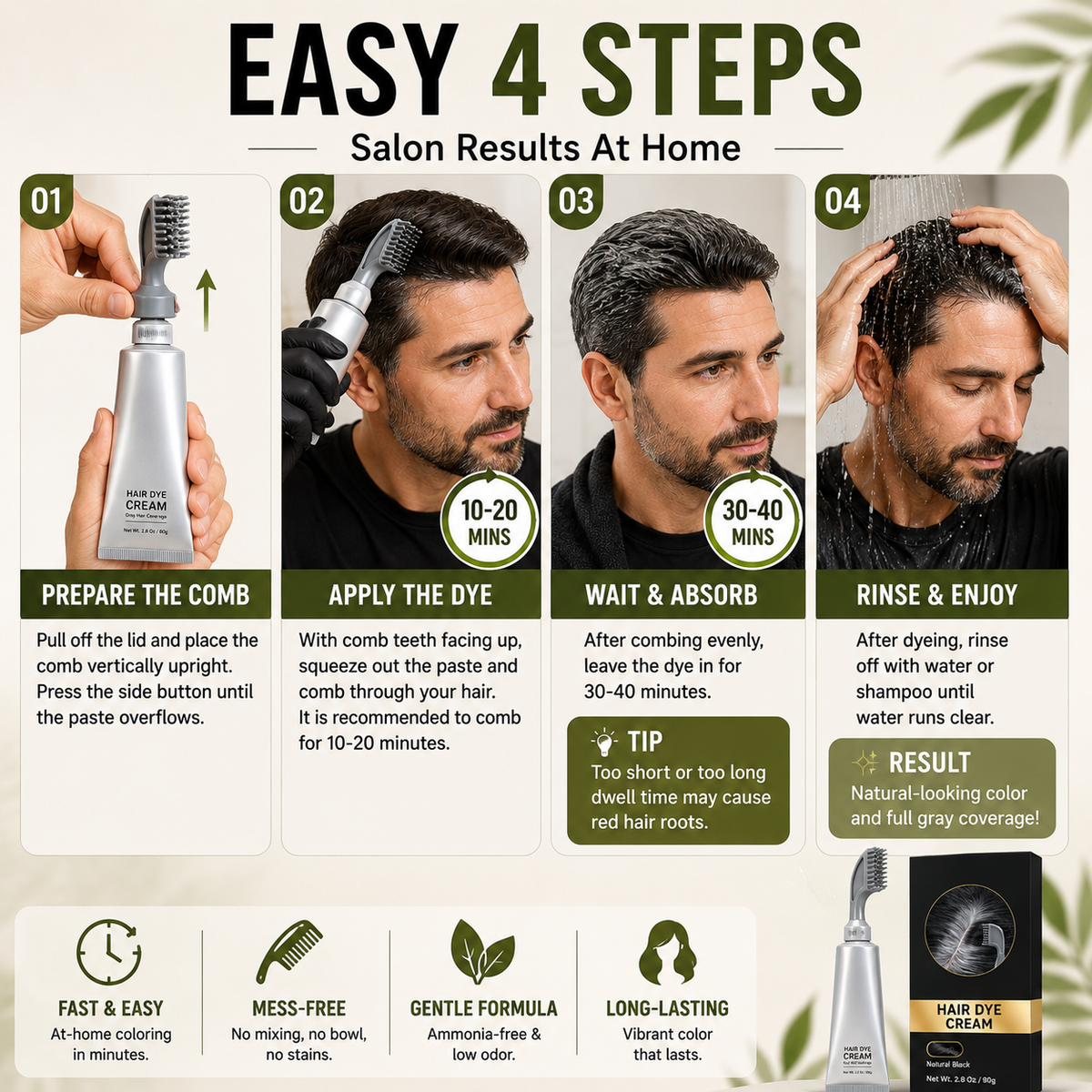 Instant Gray Coverage Hair Dye Comb for Men &Women