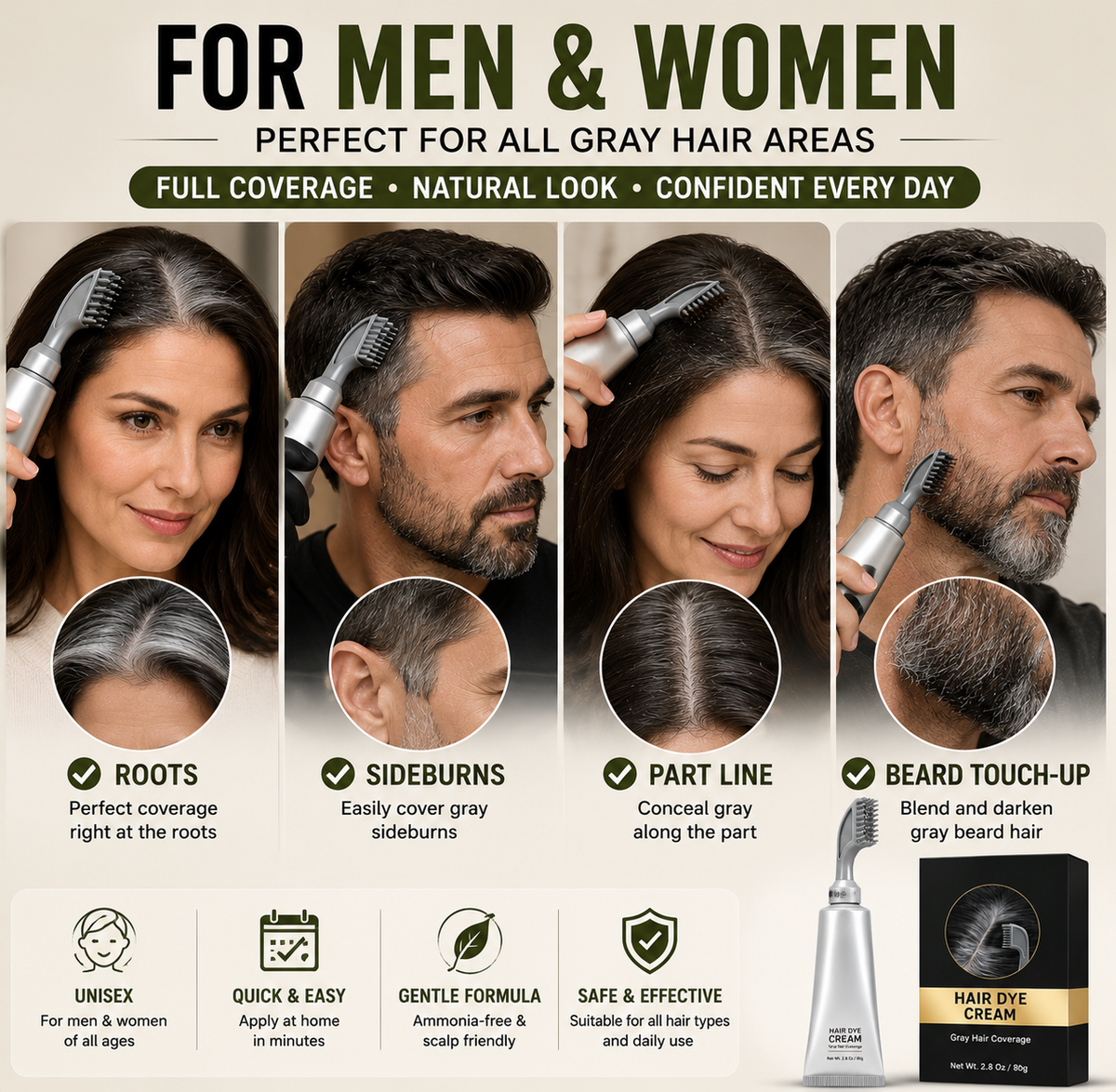 Instant Gray Coverage Hair Dye Comb for Men &Women