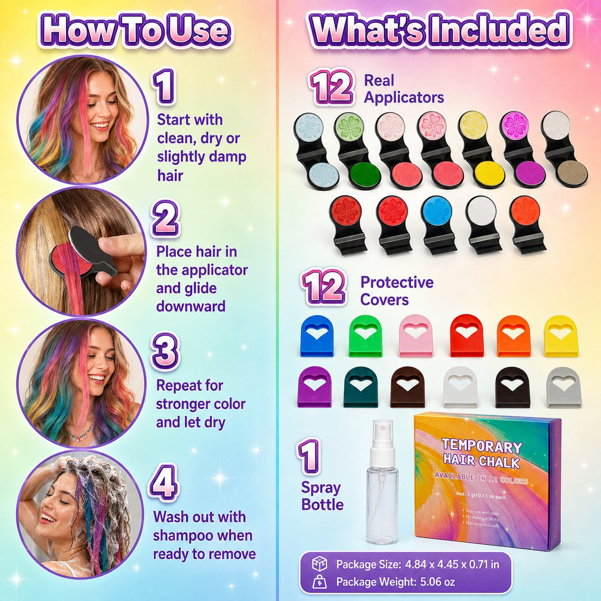 ✨12-Color Temporary Hair Chalk Applicator Set for Kids & Adults