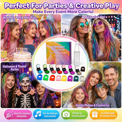 ✨12-Color Temporary Hair Chalk Applicator Set for Kids & Adults