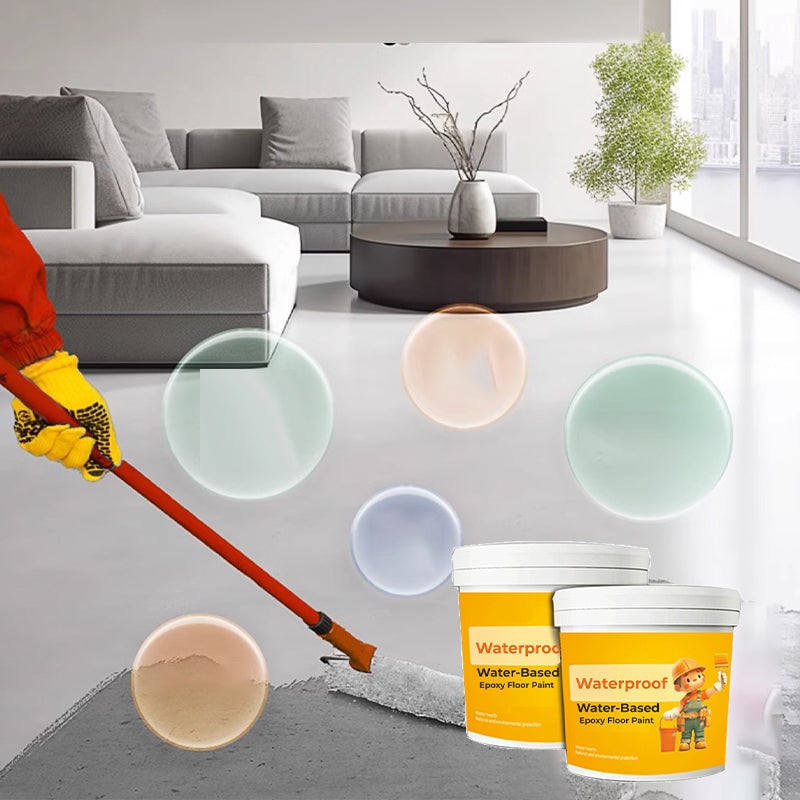 Water-based floor paint being rolled onto a floor