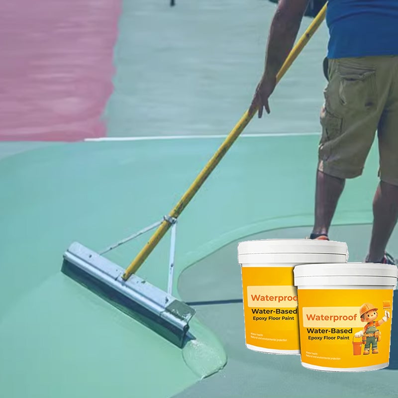 Floor coating being spread across a large floor surface