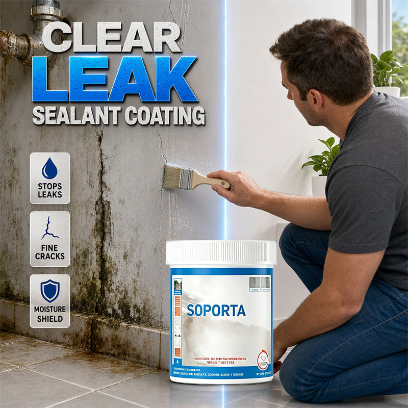 Clear waterproof repair sealant being brushed over a leaking wall area