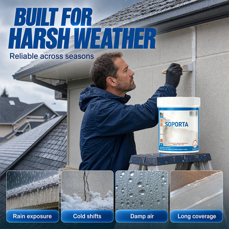 Exterior waterproof sealant being applied in wet weather conditions